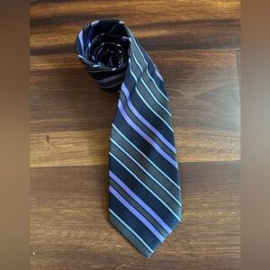 JHANE BARNES Silk Navy and Purple Striped Tie